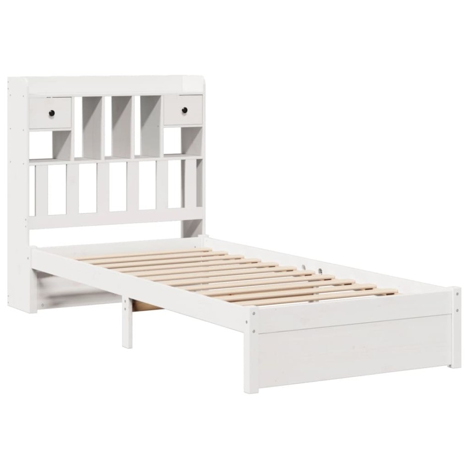 Cama con estantería sin colchón madera maciza blanca 100x200