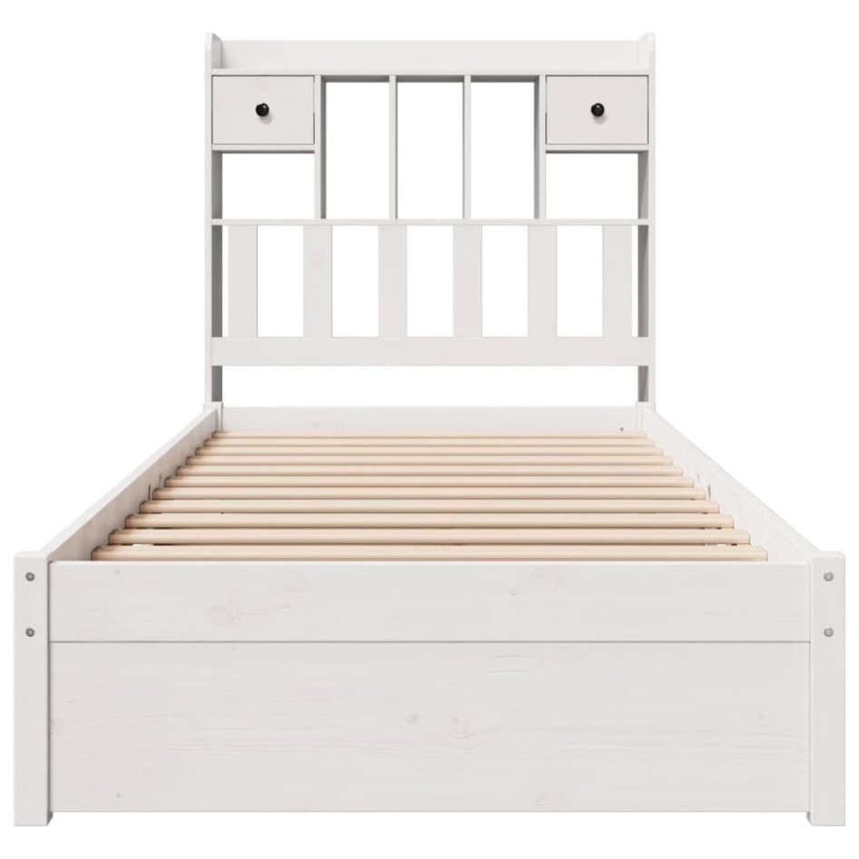 Cama con estantería sin colchón madera maciza blanca 100x200