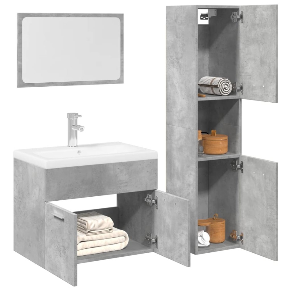 Set muebles de baño 2 piezas madera contrachapada gris
