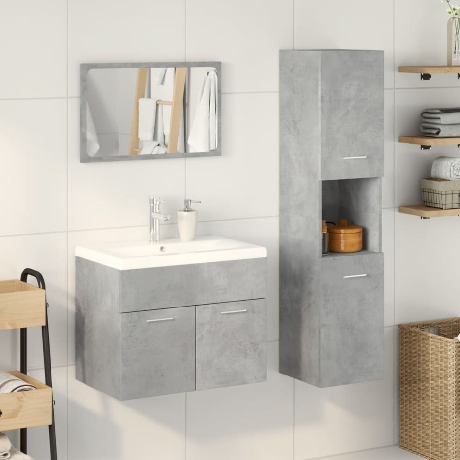 Set muebles de baño 2 piezas madera contrachapada gris