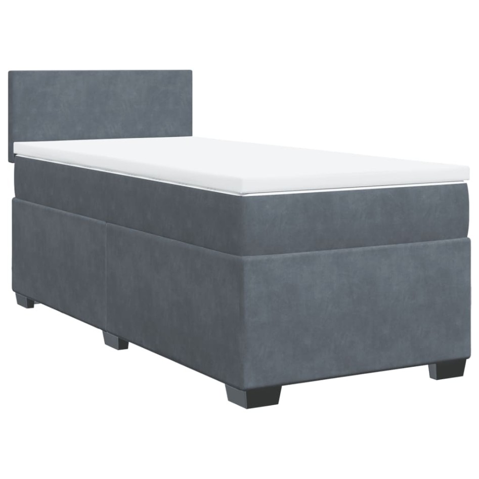 Cama box spring con colchón terciopelo gris oscuro 90x200