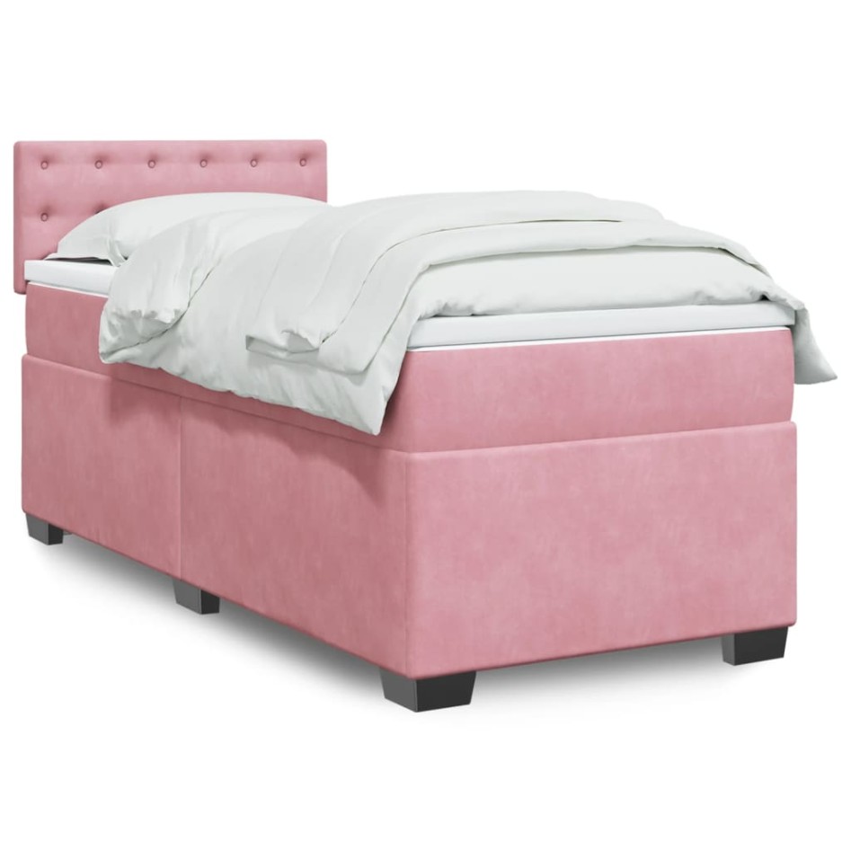 Cama box spring con colchón terciopelo rosa 100x200