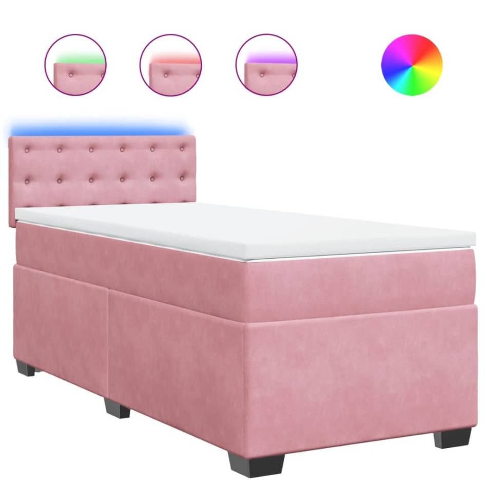 Cama box spring con colchón terciopelo rosa 100x200