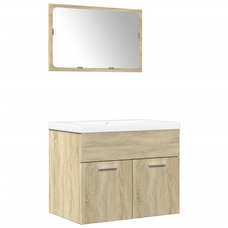 Set de muebles de baño 3 pzas madera contrachapada roble