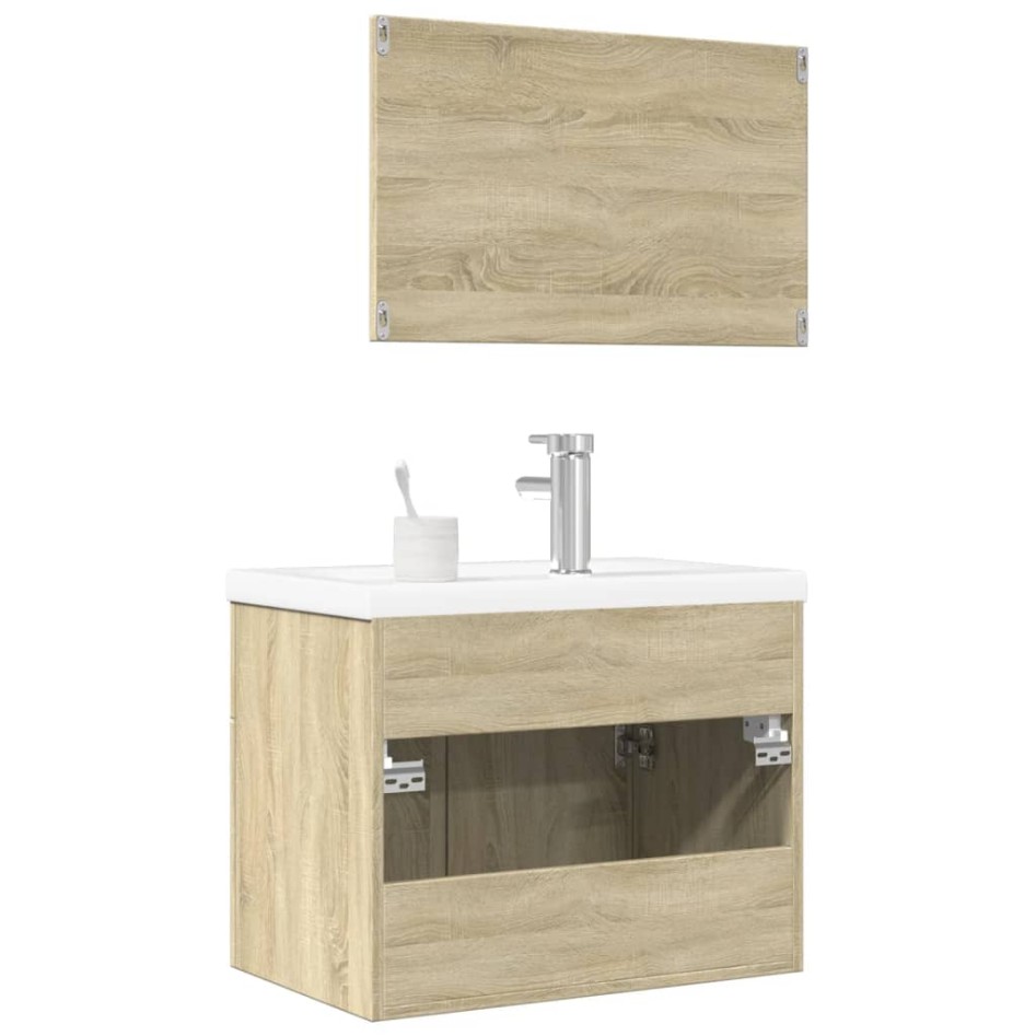 Set de muebles de baño 3 pzas madera contrachapada roble