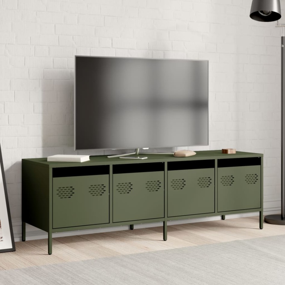Mueble TV acero laminado en frío verde oliva 135x39x43,5