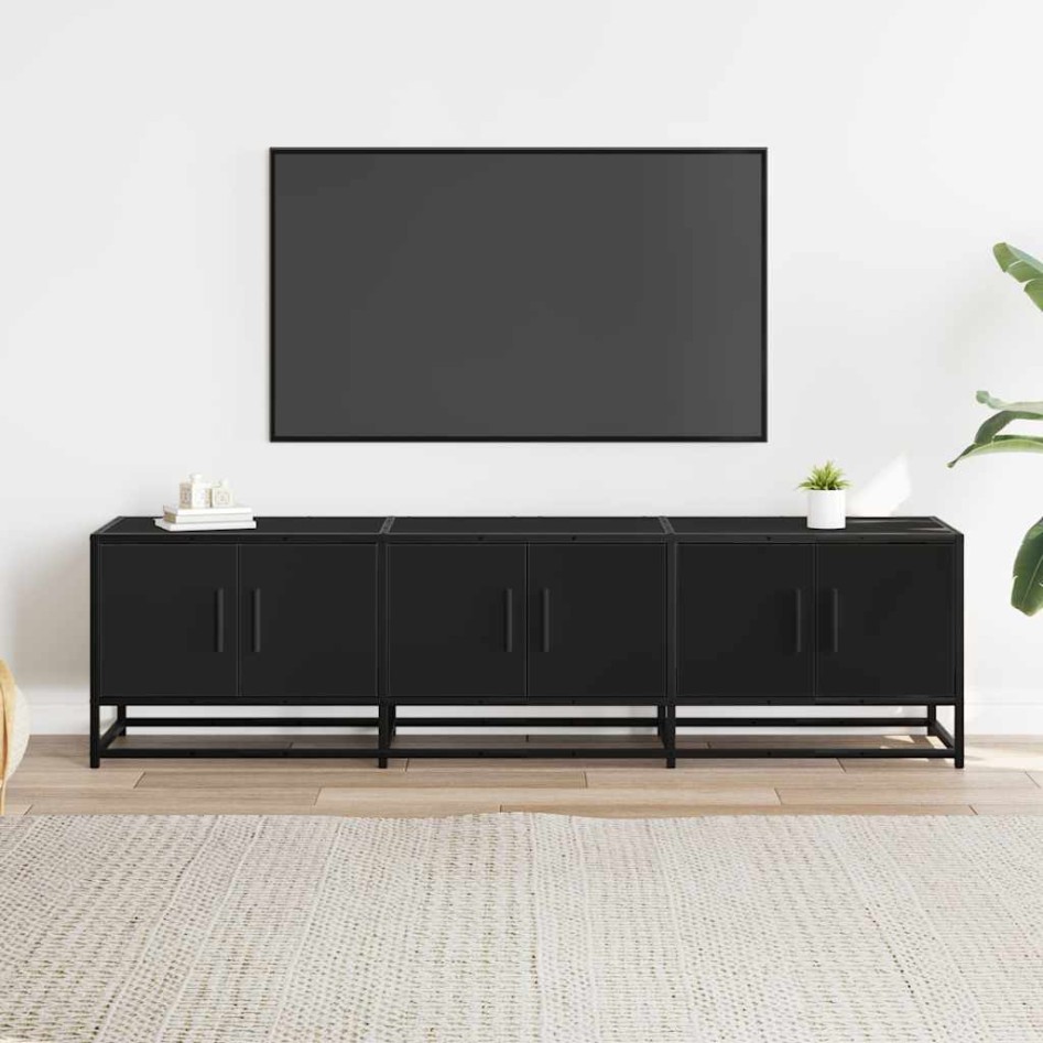 Mueble de TV madera de ingeniería y metal negro 150x35x41