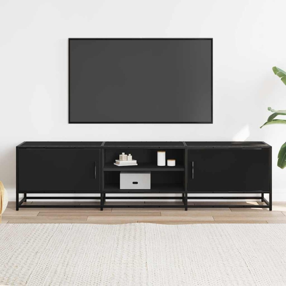 Mueble de TV madera de ingeniería y metal negro 160x35x41