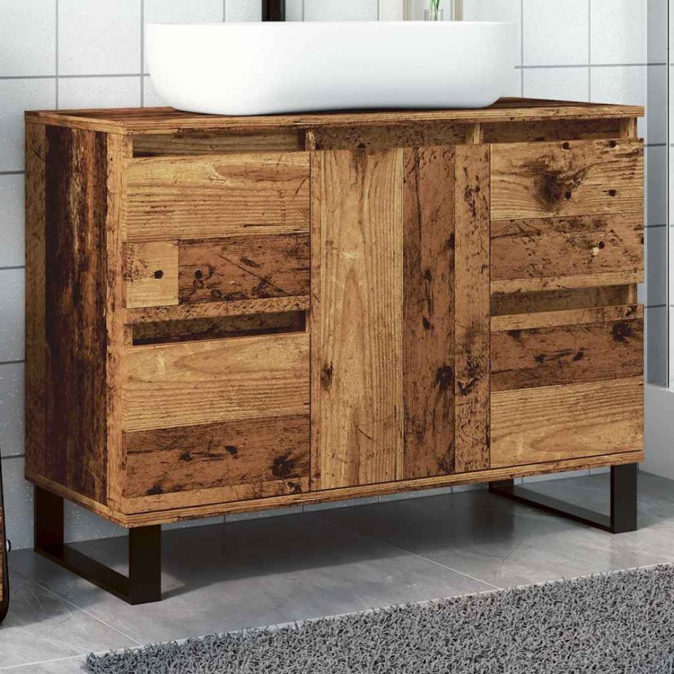 Mueble de lavabo madera de ingeniería envejecida 80x33x60