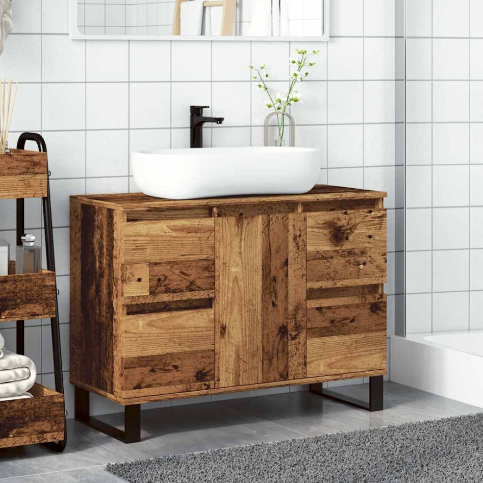 Mueble de lavabo madera de ingeniería envejecida 80x33x60