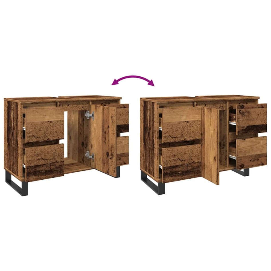 Mueble de lavabo madera de ingeniería envejecida 80x33x60