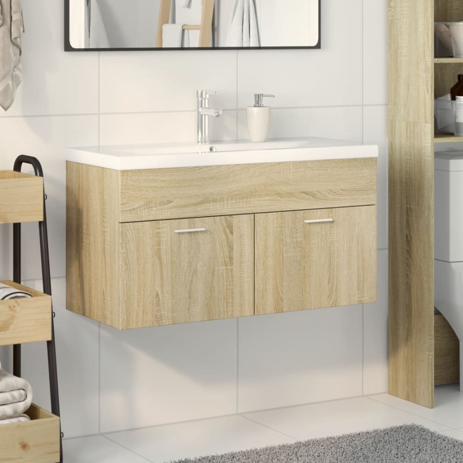 Mueble de baño con lavabo integrado roble