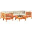 Set de sofás jardín 7 pzas con cojines madera pino marrón cera