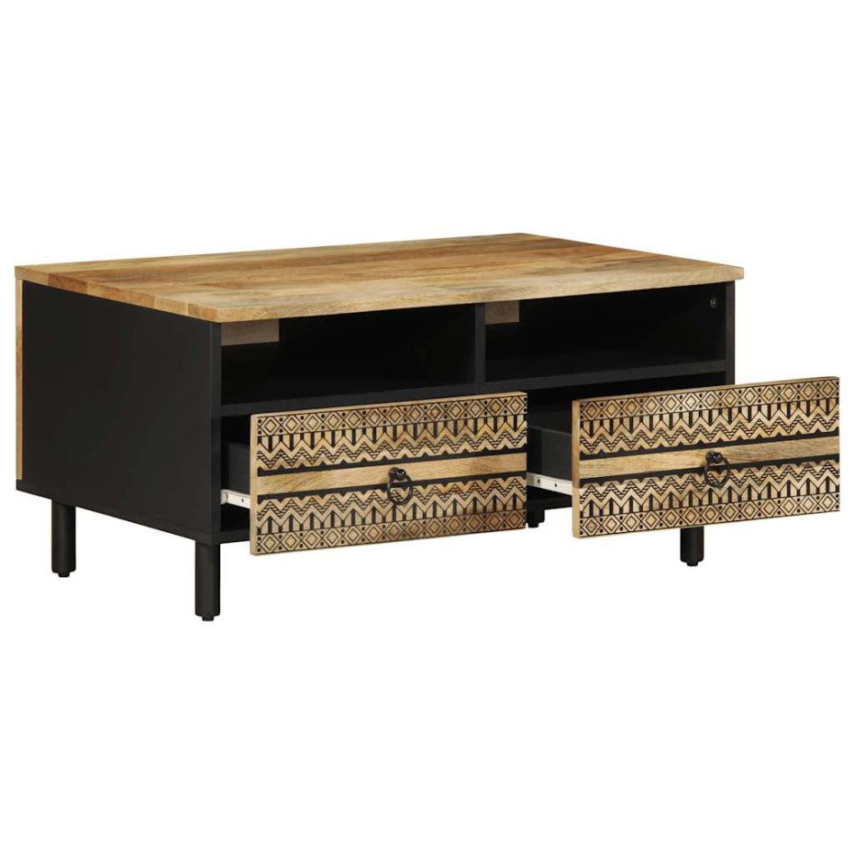 Mesa de centro madera maciza de mango rugosa negro 80x54x40