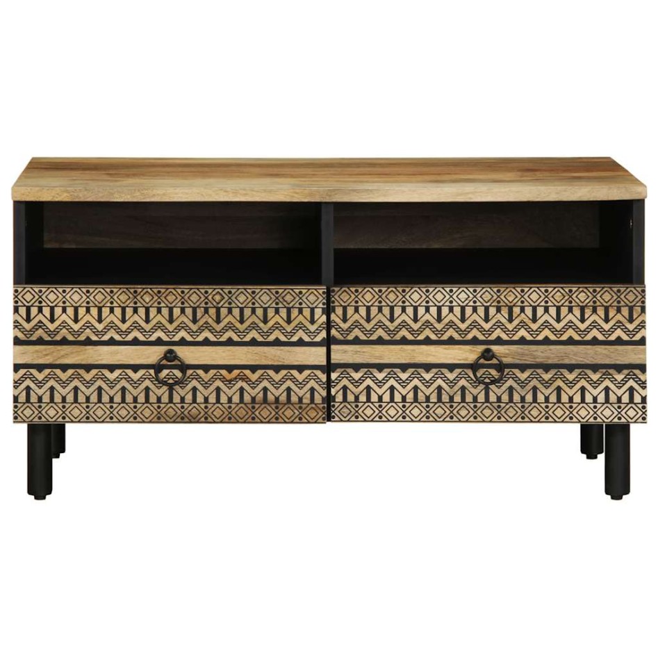 Mesa de centro madera maciza de mango rugosa negro 80x54x40