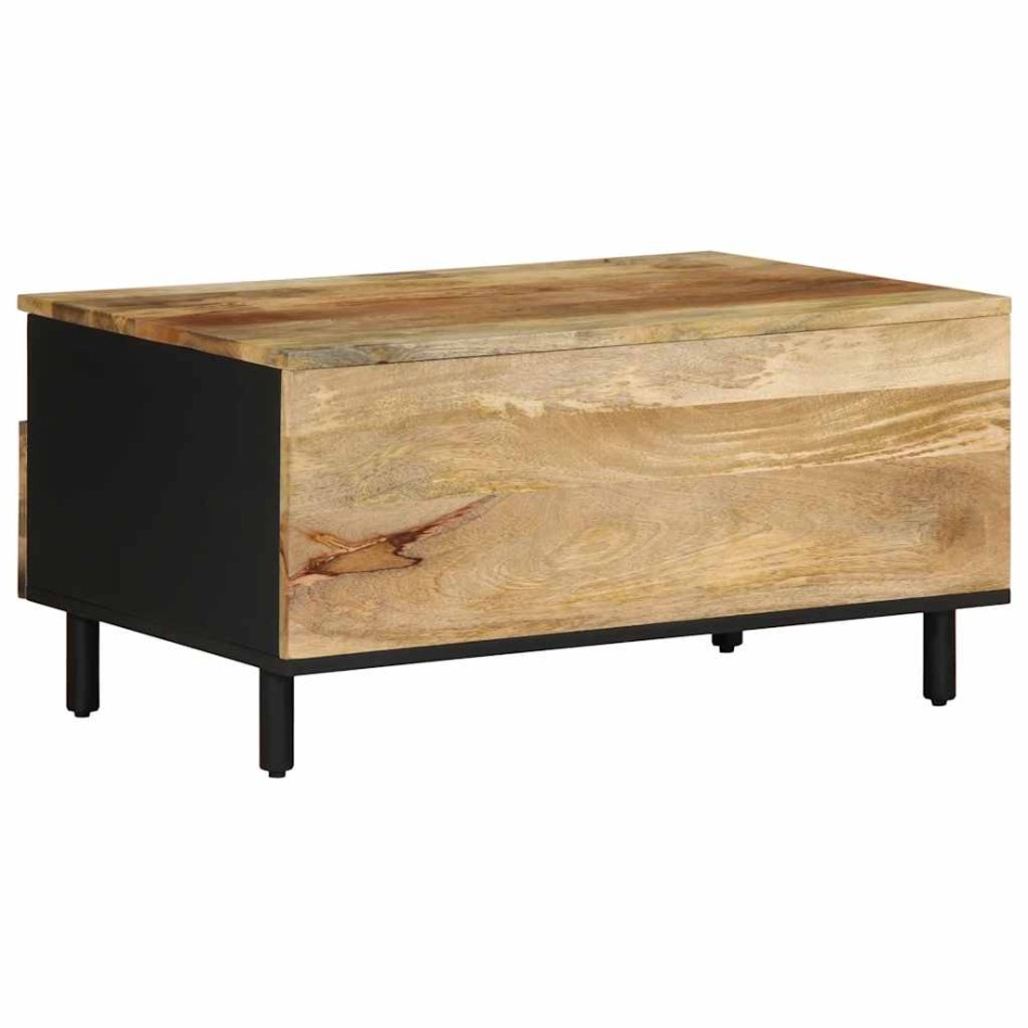 Mesa de centro madera maciza de mango rugosa negro 80x54x40