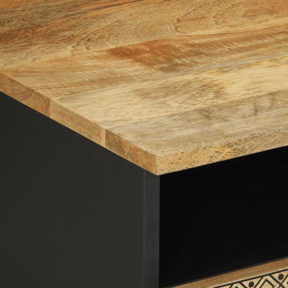 Mesa de centro madera maciza de mango rugosa negro 80x54x40