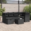 Set de sofás de jardín 7 pzas con cojines ratán sintético negro