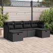 Set de sofás de jardín 6 piezas y cojines ratán sintético negro