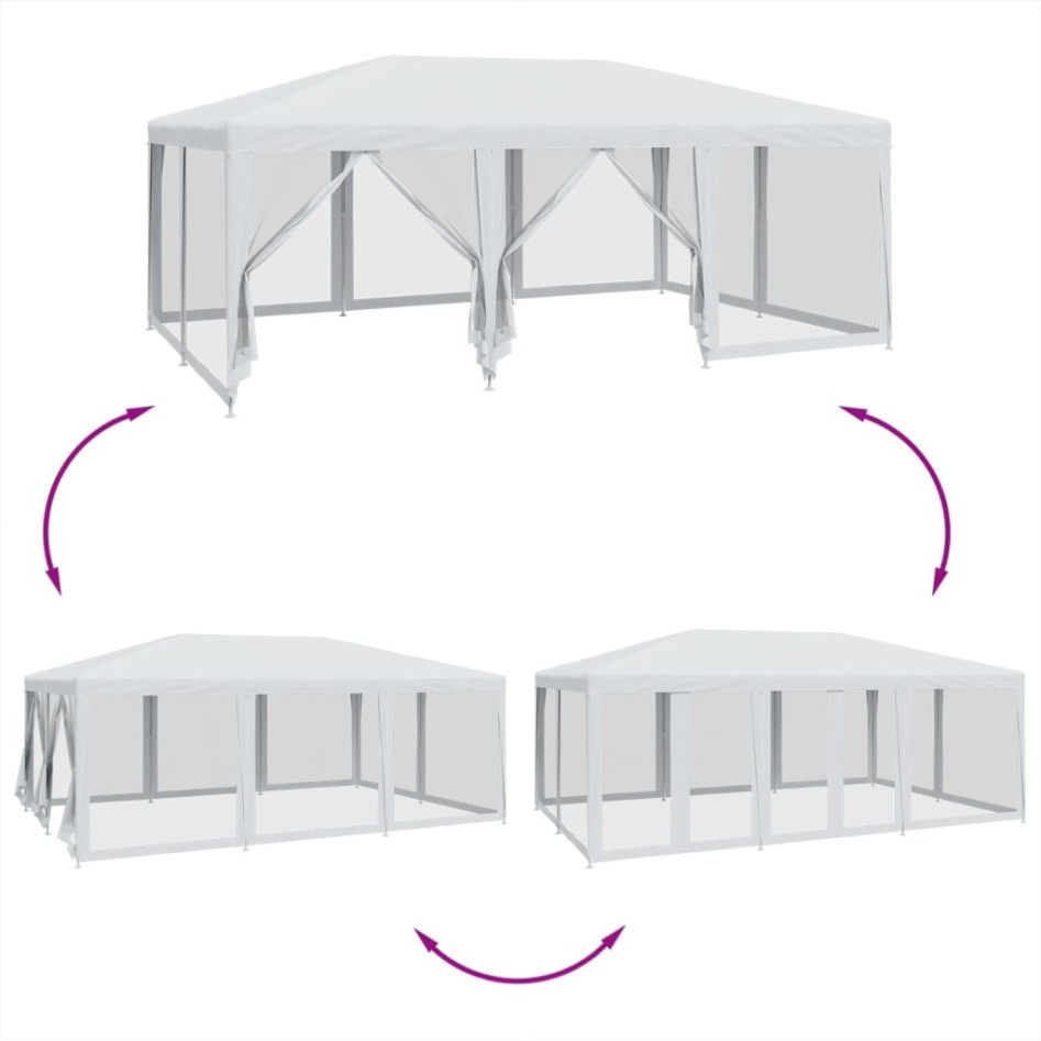 Carpa para fiestas con 10 paredes de malla HDPE blanco 6x4