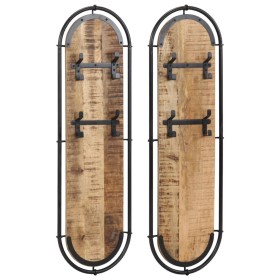 Percheros de pared 4 ganchos 2 uds madera maciza mango