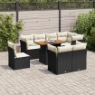 Set de sofás de jardín con cojines 9 pzas ratán sintético negro