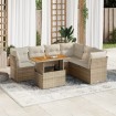 Set sofás de jardín 7 piezas y cojines ratán sintético beige