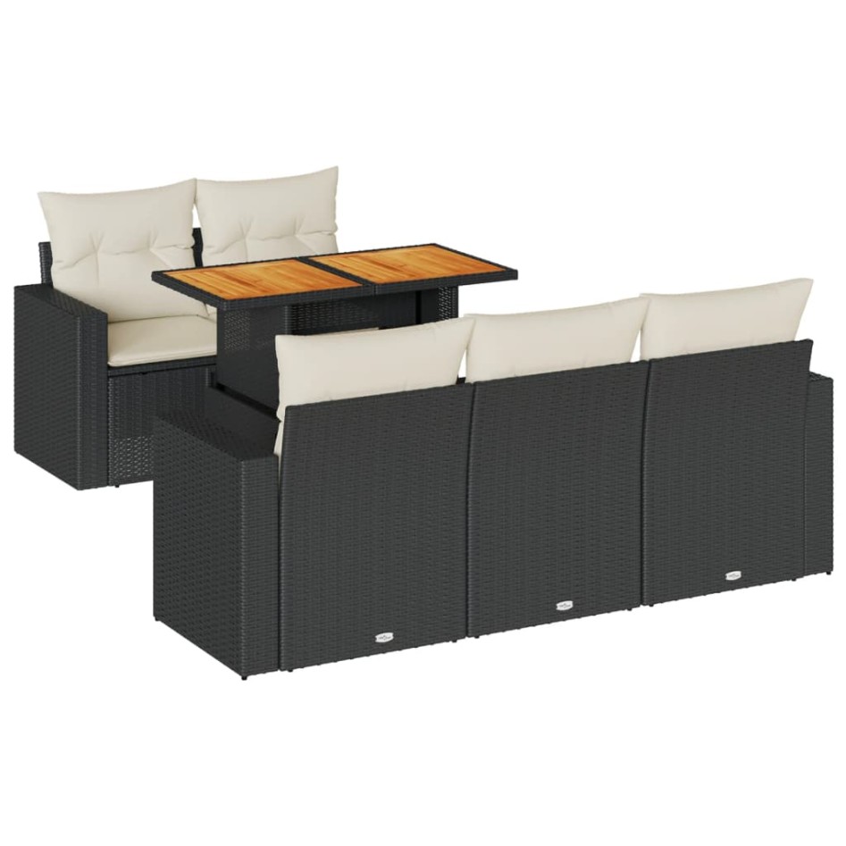 Set de sofás de jardín 6 piezas y cojines ratán sintético