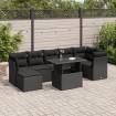 Set de sofás de jardín y cojines 8 piezas ratán sintético negro