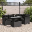 Set de sofás de jardín 6 piezas y cojines ratán sintético negro