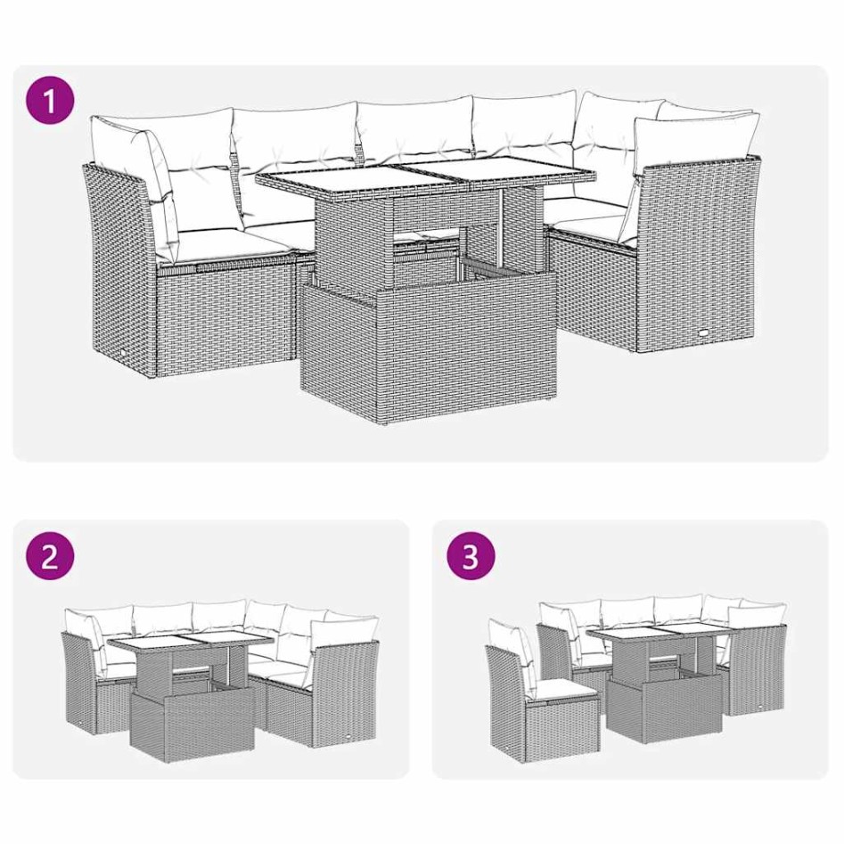 Set de muebles de jardín 6 pzas y cojines ratán sintético