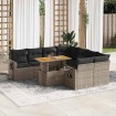Set de sofás de jardín con cojines 9 pzas ratán sintético gris