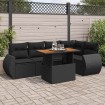 Set de sofás de jardín 6 piezas y cojines ratán sintético negro