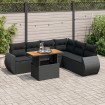 Set de sofás de jardín 7 pzas con cojines ratán sintético negro