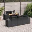 Set de sofás de jardín 6 piezas y cojines ratán sintético negro