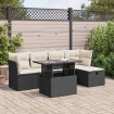 Set de sofás de jardín 6 piezas y cojines ratán sintético negro