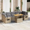 Set de sofás de jardín y cojines 8 piezas ratán sintético beige