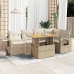 Juego de sofás jardín con cojines 6 pzas ratán sintético beige
