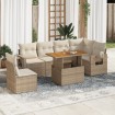 Set sofás de jardín 7 piezas y cojines ratán sintético beige
