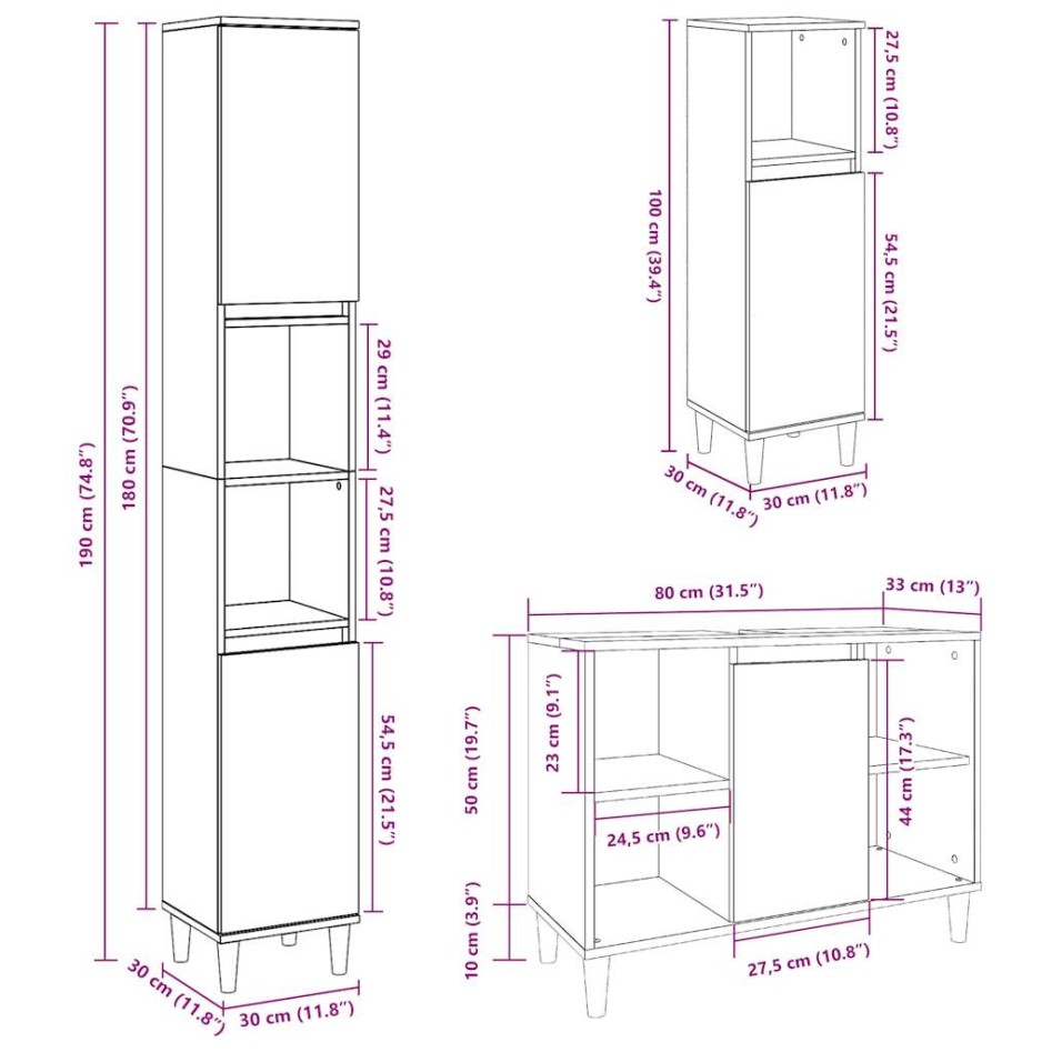 Set muebles de baño 2 piezas madera contrachapada gris