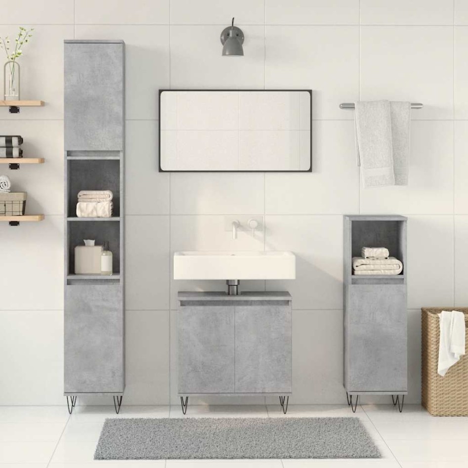 Set muebles de baño 2 piezas madera contrachapada gris