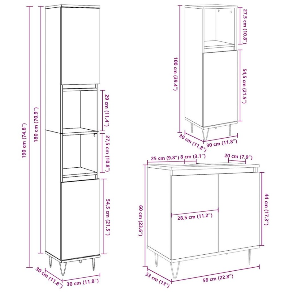 Set muebles de baño 2 piezas madera contrachapada gris