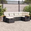 Set de sofás de jardín 6 piezas y cojines ratán sintético negro