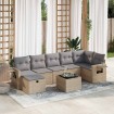 Set de sofás de jardín y cojines 8 piezas ratán sintético beige