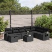 Set de sofás de jardín con cojines 9 pzas ratán sintético negro