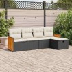 Set de muebles de jardín 5 pzas y cojines ratán sintético negro