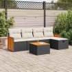 Set de sofás de jardín 6 piezas y cojines ratán sintético negro