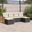 Set de sofás de jardín 6 piezas y cojines ratán sintético negro