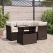 Set comedor de jardín 5 piezas y cojines ratán sintético marrón