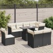 Set de sofás de jardín con cojines 9 pzas ratán sintético negro